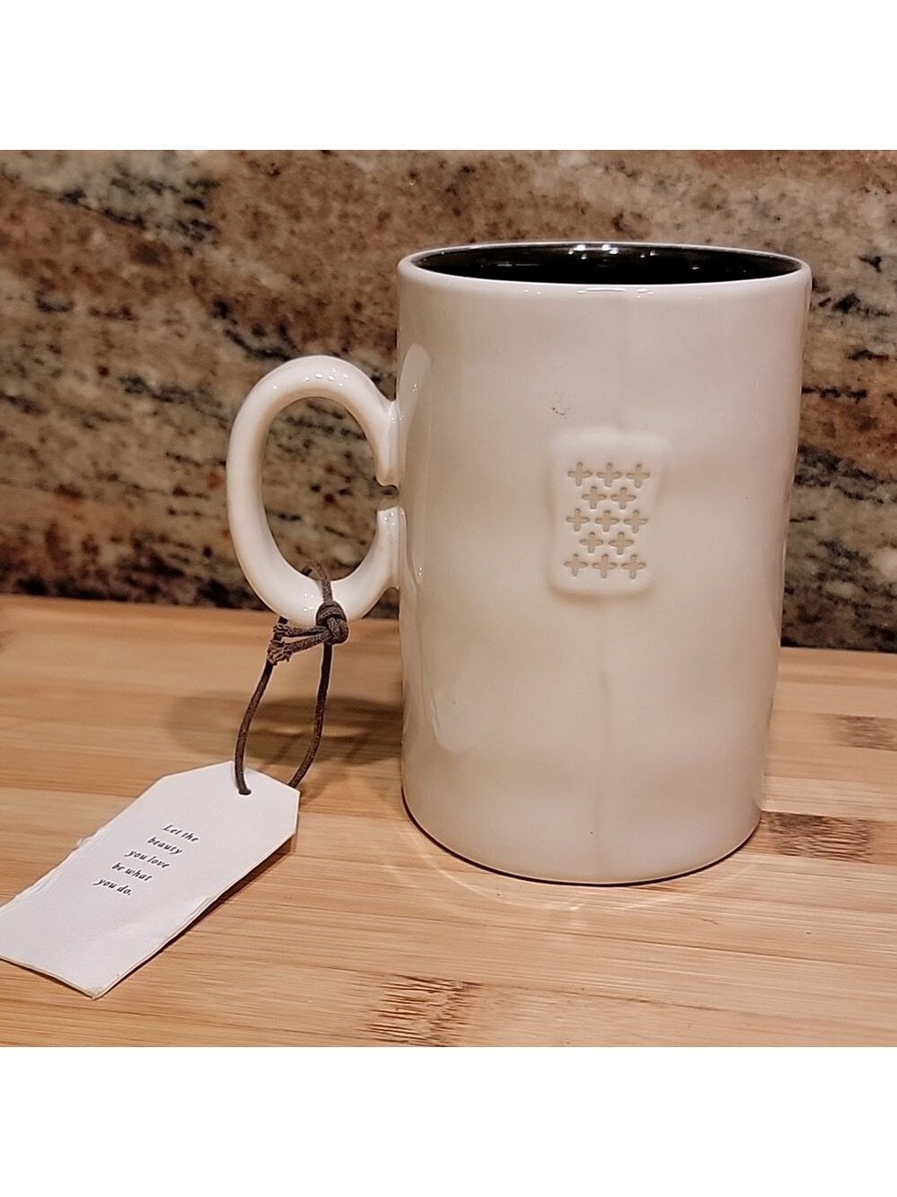 Rae Dunn COFFEE Studio Collection Mug Cup 15 oz Beige And Blue Inside NEW - Picture 4 of 6